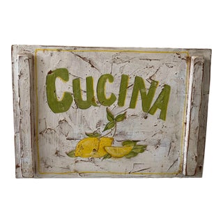 Vintage Shabby Chic Farmhouse Hand Painted Wood Cucina Kitchen Sign For Sale