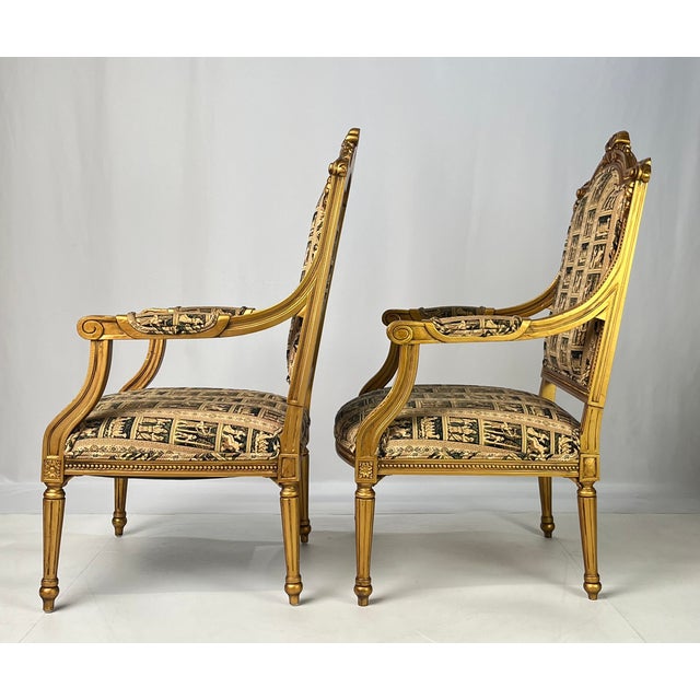 French Vintage Andre Originals French Neoclassical Giltwood Armchairs - A Pair For Sale - Image 3 of 14