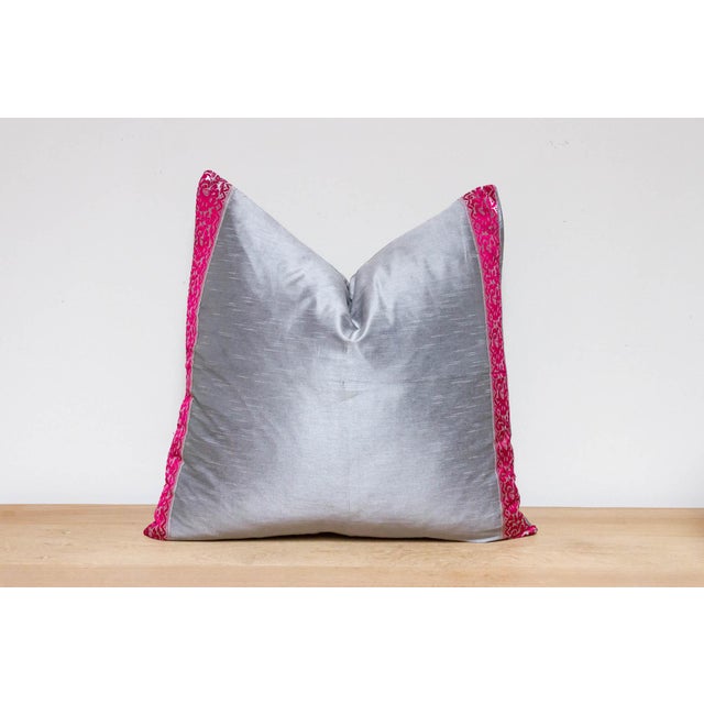 Indian Silver Festive Silk Euro Pillow Cover For Sale - Image 3 of 9