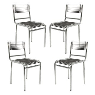 Set of 4 Mid Century Rene Herbst Sandow Cord and Chrome Armchairs For Sale