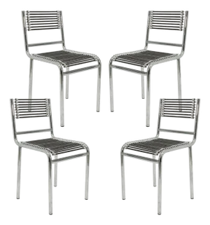 Set of 4 Mid Century Rene Herbst Sandow Cord and Chrome Armchairs