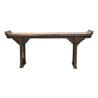 Antique Asian Wood Long Alter Console Table 85 Long For Sale