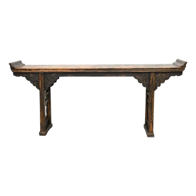 Antique Asian Wood Long Alter Console Table 85 Long For Sale
