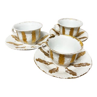 Antique Meissen Acanthus Leaf Espress Demi Tesse 3 Cups/Saucer Sets - 9pcs For Sale