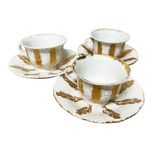 Antique Meissen Acanthus Leaf Espress Demi Tesse 3 Cups/Saucer Sets - 9pcs