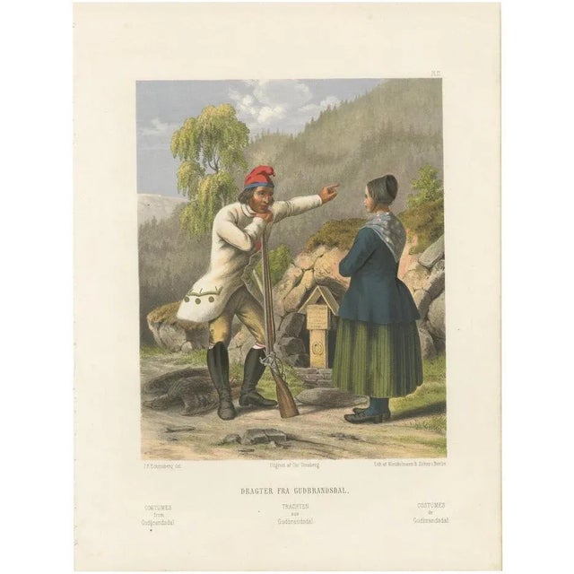 Norwegian Hunter and Woman in Gudbrandsdal Dress, 1860, Paper For Sale - Image 10 of 10