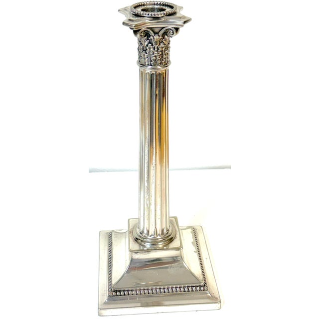 Pair of Sheffield Plated Corinthian Column Candlesticks Attributed to Elkington For Sale - Image 11 of 12