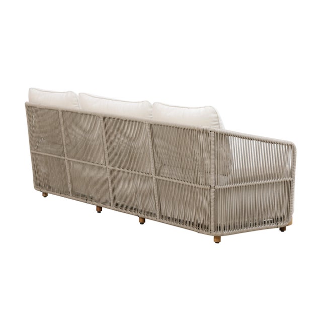 Alpine Teak Wood Outdoor Sofa With Biege Rope Design For Sale - Image 10 of 12
