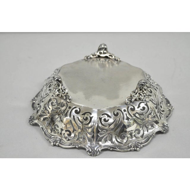 Antique Reed & Barton Reticulated Silver Plated Trinket Dish Bowl "B" Monogram For Sale - Image 10 of 12