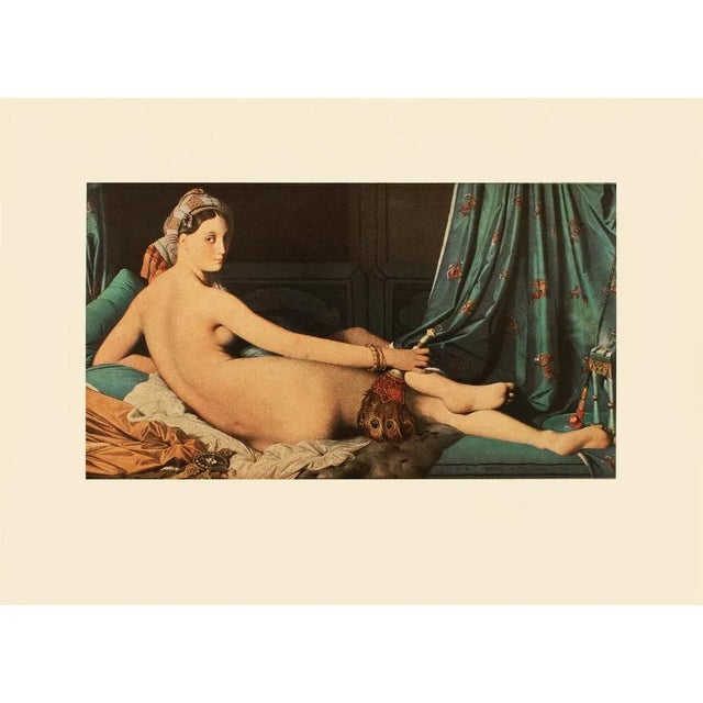 A stunning rare vintage First Edition full-color print of oil painting Reclining Odalisque, also known as Great Odalisque,...