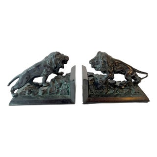 Pair of Iron Lion Bookends For Sale