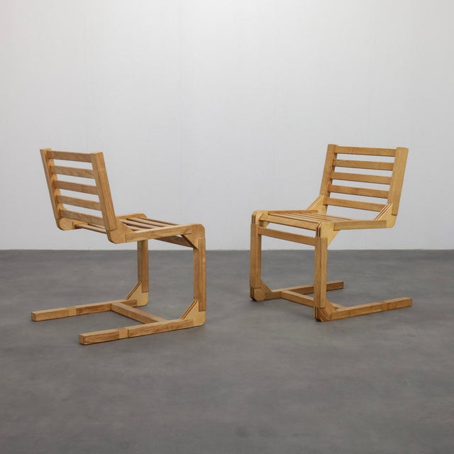A rare pair of striking postmodern constructivist chairs, designed and produced in the netherlands during the 1980s....