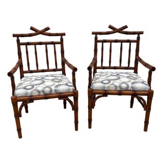 Early 21st Century Chinoiserie Influenced Faux Bamboo Chairs by Mark David Pair For Sale
