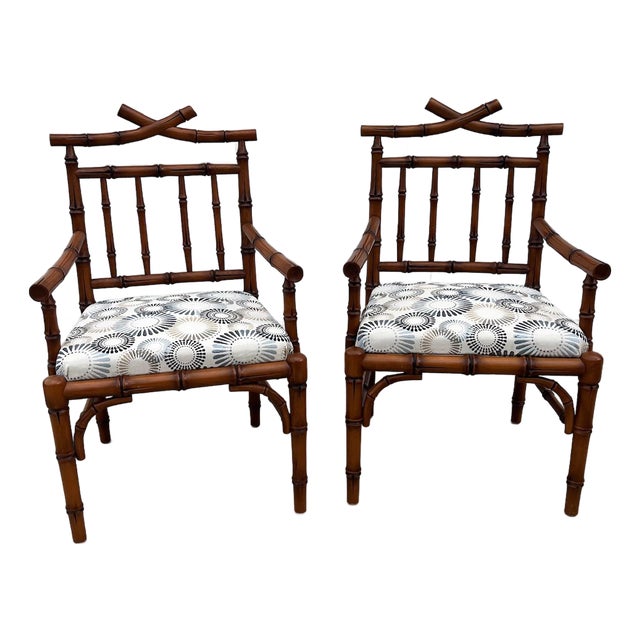 Early 21st Century Chinoiserie Influenced Faux Bamboo Chairs by Mark David Pair For Sale