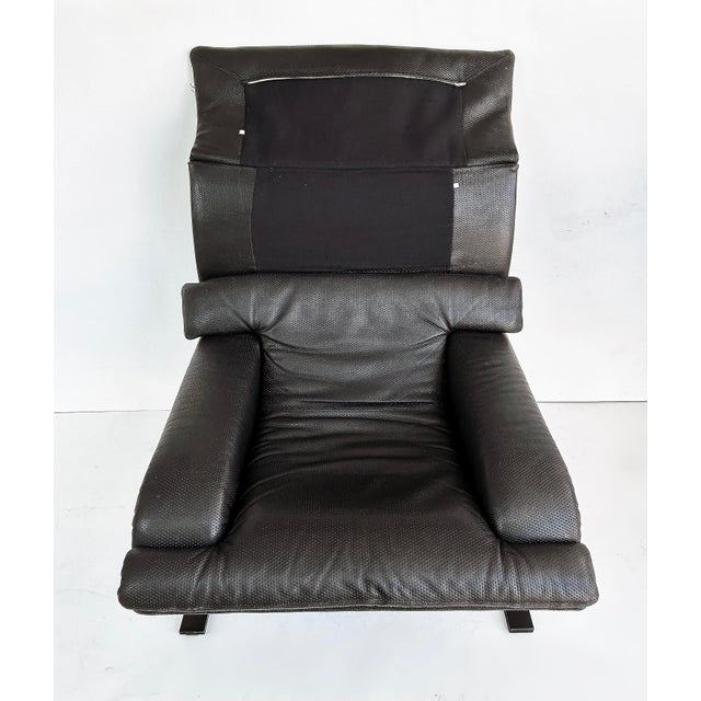 1980s Giovanni Offredi Saporiti Italia Onda Wave Chair, Black Leather, Chrome For Sale - Image 11 of 16