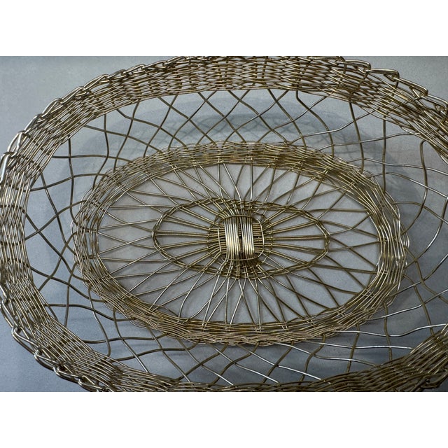 English Vintage Oval Silver Wire Basket For Sale - Image 3 of 5