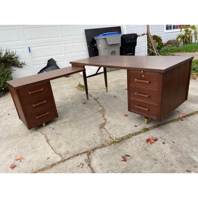 Alma Vintage Mid Century Modern L Shape Executive Desk For Sale - Image 12 of 12