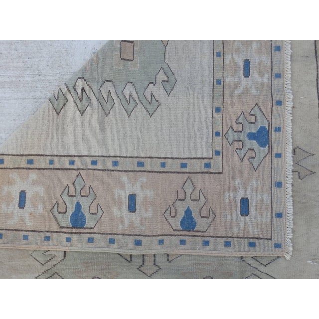 Antique Oushak Neutrals, Teal and Flesh Tones For Sale - Image 4 of 11