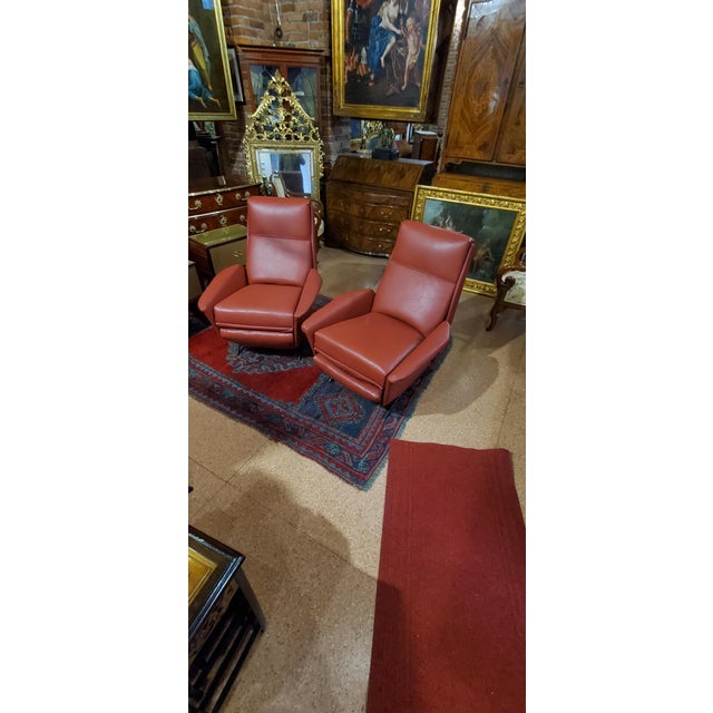 Lounge Chairs with Adjustable Backrest in Real Leather, 1960s, Set of 2 For Sale - Image 13 of 14
