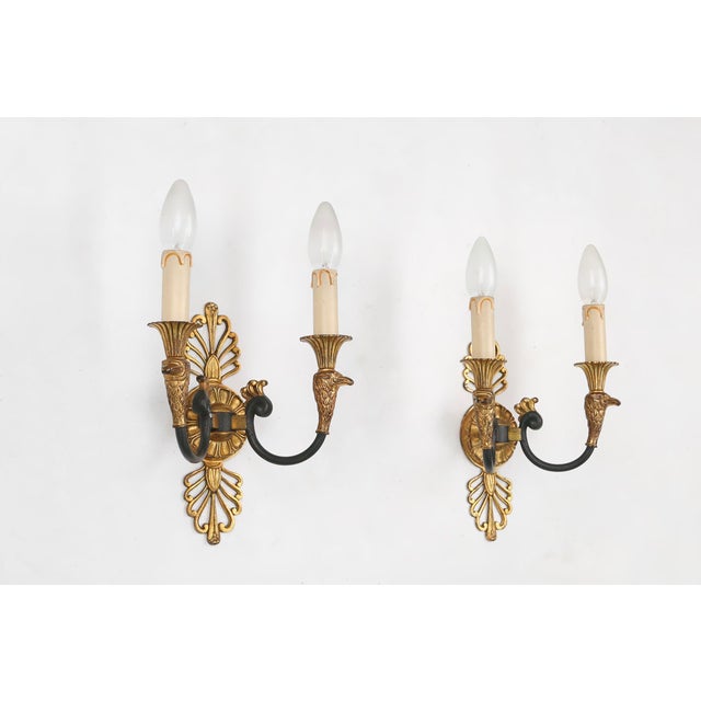 Large Empire Bronze Chandelier with Wall Lights, Belgium, 1950s, Set of 3 For Sale - Image 14 of 18