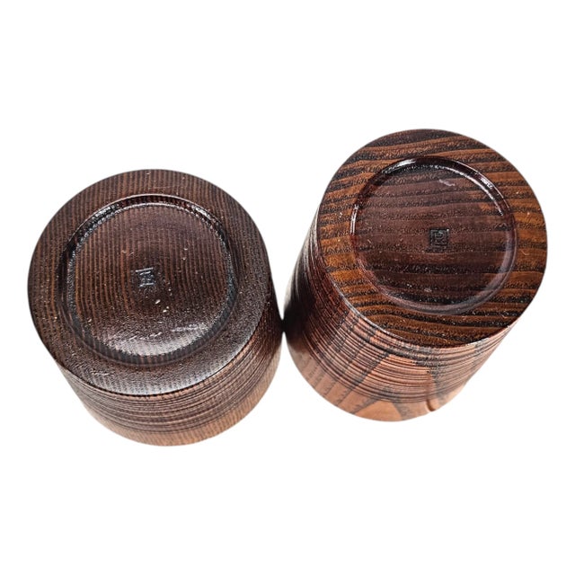 Wood Japanese Suriurushi Lacquered Wood Tray and Cups Set, Hand Carved Modernist Design 13.5" For Sale - Image 7 of 12