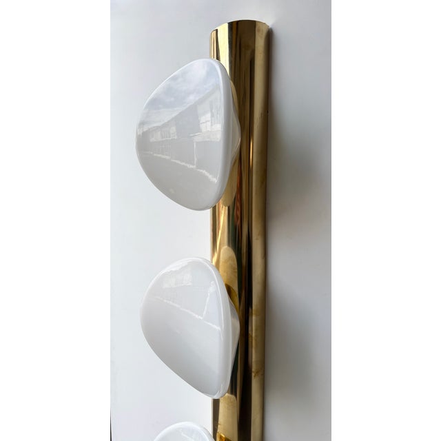 Contemporary Pair of White Murano Glass and Brass Sconces, Italy - a Pair For Sale - Image 9 of 15