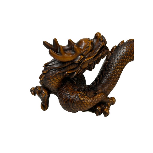 1990s 6" Oriental Brown Wood Carved Fengshui Decorative Dragon Figure For Sale - Image 5 of 8