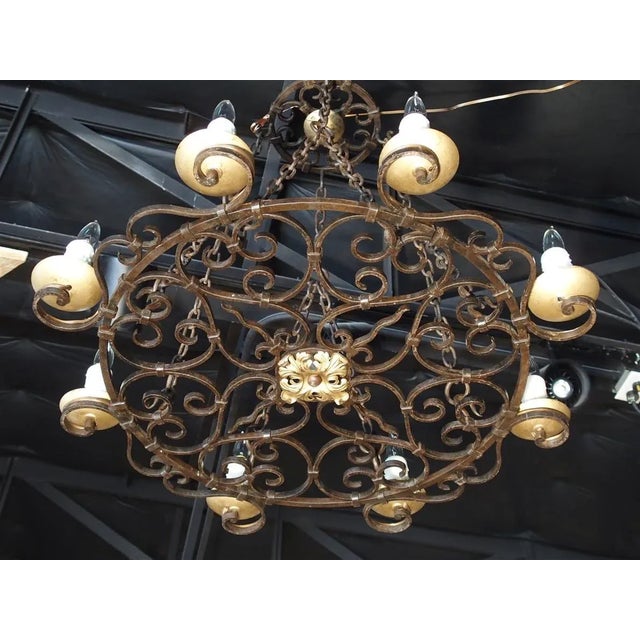 Traditional Early 20th Century Round Cast Iron Antique Chandelier For Sale - Image 3 of 12