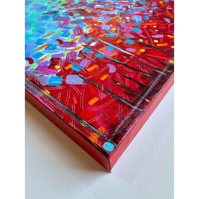 Acrylic on gallery wrapped canvas. This painting celebrates the palette and winds of spring.