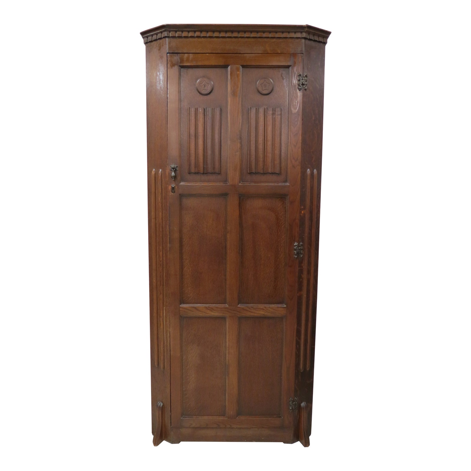 English Tiger Oak Linen Fold Wardrobe With Interior Mirror Chairish