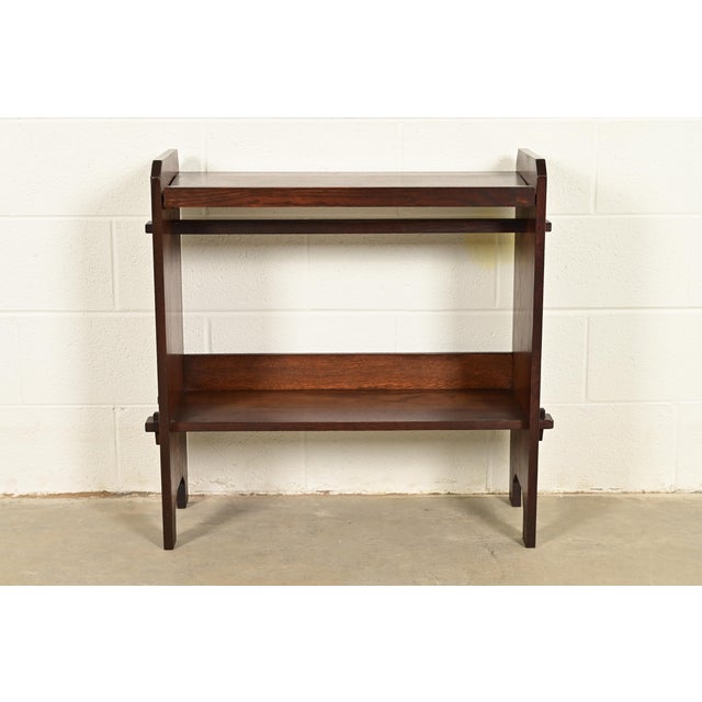 Mission Limbert Style Antique Mission Oak Arts & Crafts Book Trough or Magazine Stand, Newly Refinished For Sale - Image 3 of 11