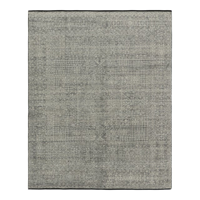Rug & Kilim’s Mamluk Style Rug with Geometric Floral Patterns in Gray and White - 6x8 For Sale