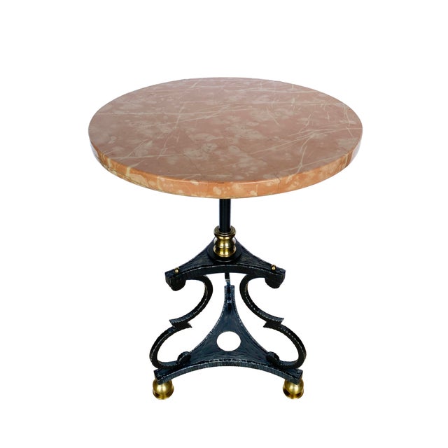 Traditional Pair of Iron and Brass Drink Tables With Polished Rojo Marble Tops For Sale - Image 3 of 16