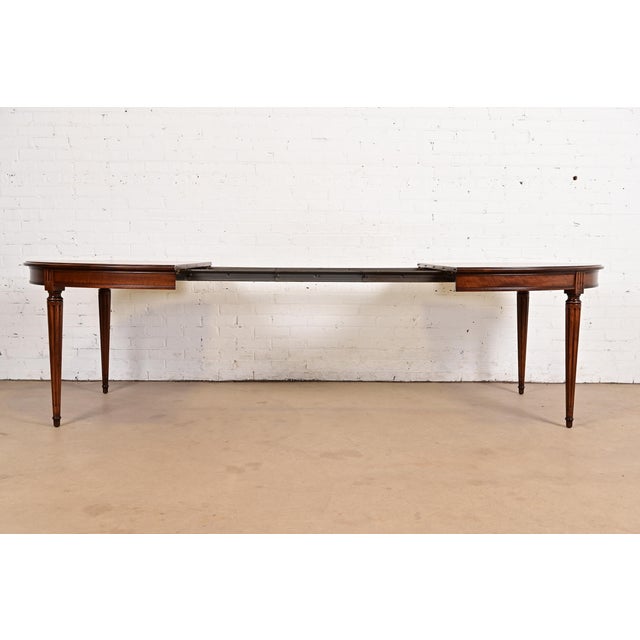 Wood Henredon French Regency Louis XVI Walnut Extension Dining Table, Newly Refinished For Sale - Image 7 of 15