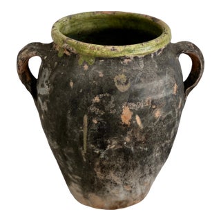 Turkish Green Glazed Pottery Jug Vase For Sale