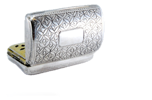 George III Curved Silver and Gold Vinaigrette Box with Lid Engraving
