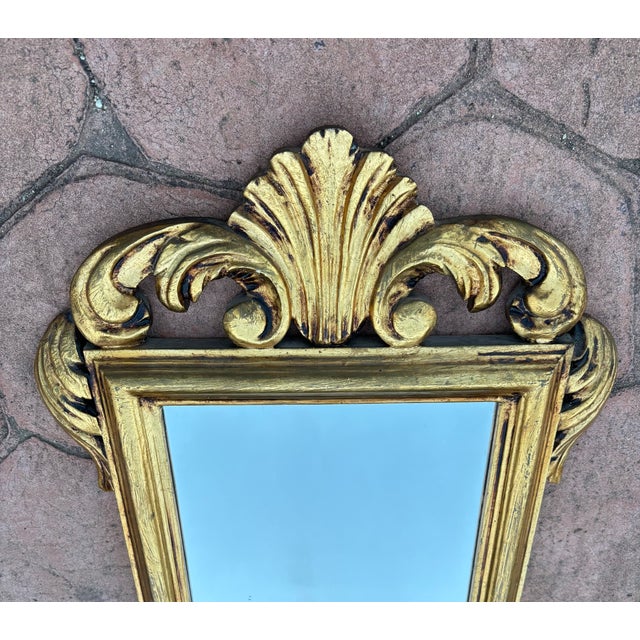 Spanish Giltwood Wall Mirror with Carved Crest, 1950s For Sale - Image 6 of 8