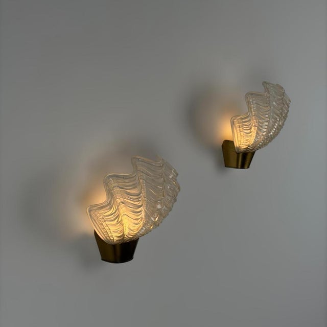Coquille Wall Lights in Brass and Glass from Asea, Sweden, 1940s, Set of 2 For Sale - Image 3 of 18