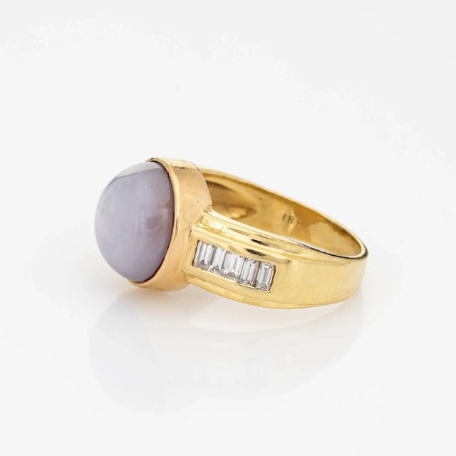 9ct Natural Star Sapphire Ring Six Point Diamond Vintage 18k Gold Blue Grey 9.5 size 9.5 For Sale - Image 4 of 7