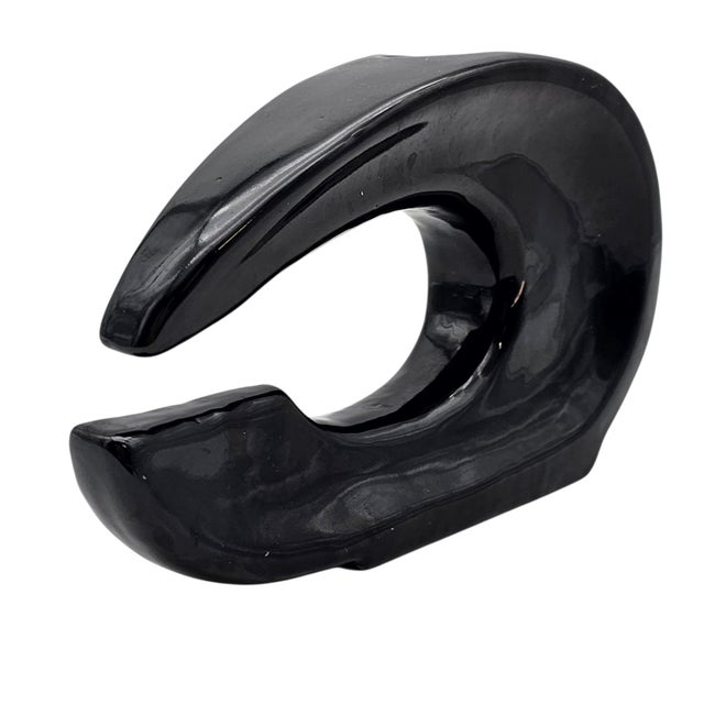 Black Modern Sculptural Ikebana Ceramic Vase, Crescent Form, 9.25" For Sale - Image 8 of 13