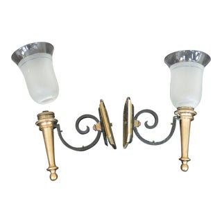 Vintage Brass & Iron Electrified Wall Sconces - a Pair For Sale