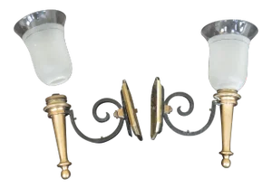 Vintage Brass & Iron Electrified Wall Sconces - a Pair