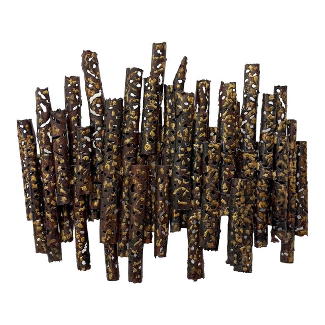 Vintage Brutalist Torch-Cut Metal Wall Sculpture For Sale