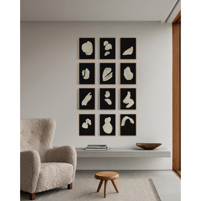 Set of 12 geometric forms 12"x16" size open edition giclee prints. Twelve pieces, large gallery wall art. Elegant black...