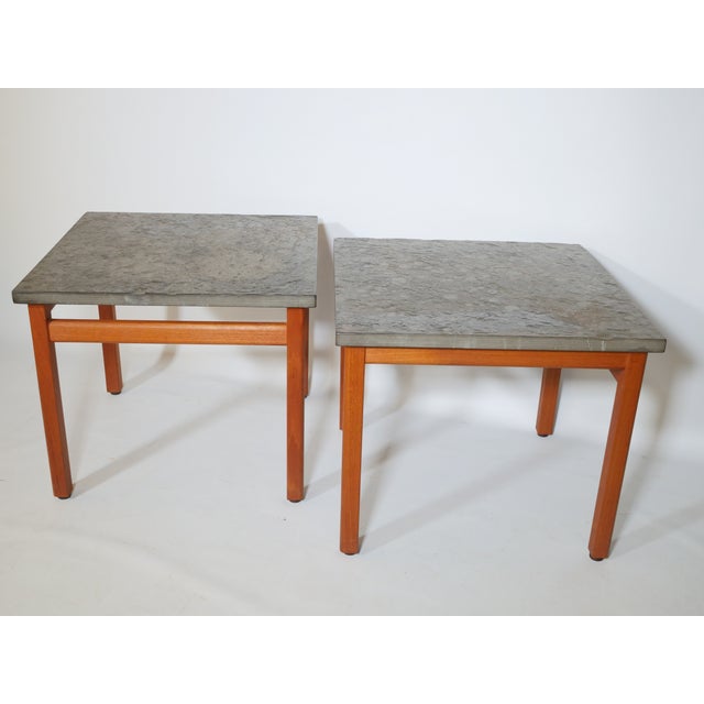 Mid-Century Modern Teak Slate Side Table, 1970s, Set of 2 For Sale - Image 3 of 14