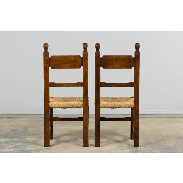 Set of Six French Provincial Oak Rush Seat Dining Chairs, Mid-20th Century For Sale - Image 18 of 18