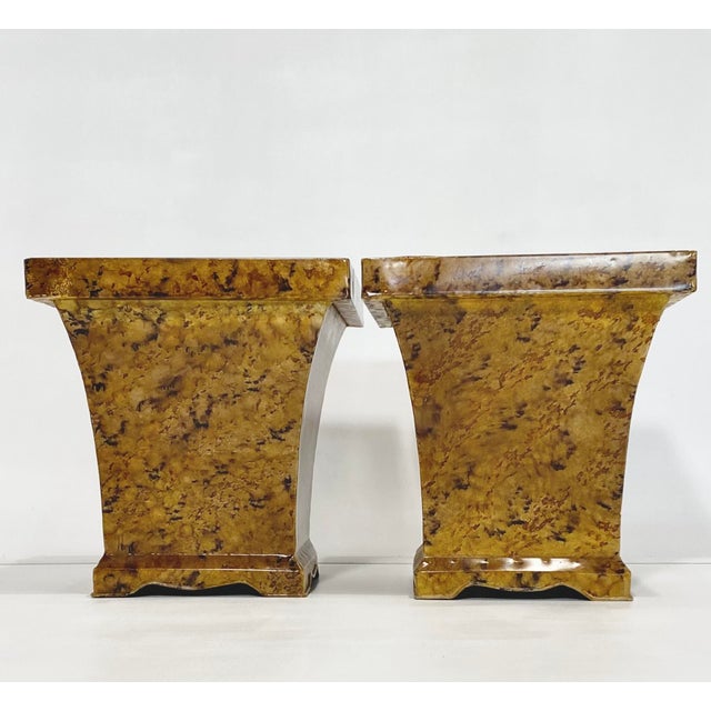 1980’s Handsome Pair Faux Tortoise Shell Cache Pots/Planters While the Pair Appear to be Tortoise Shell, they are Clad in...