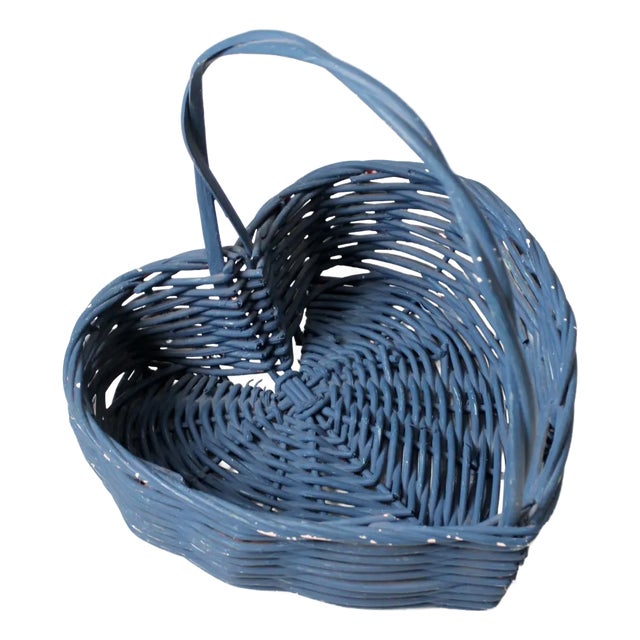 Vintage Heart Shaped Blue Basket For Sale