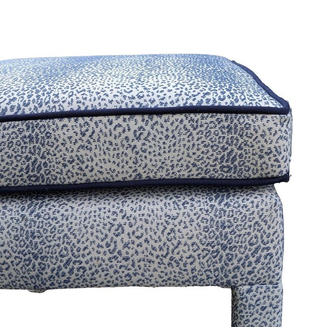 Navy Blue Schumacher Mini Leopard Performance Parsons Ottomans in Navy- Pair For Sale - Image 8 of 9