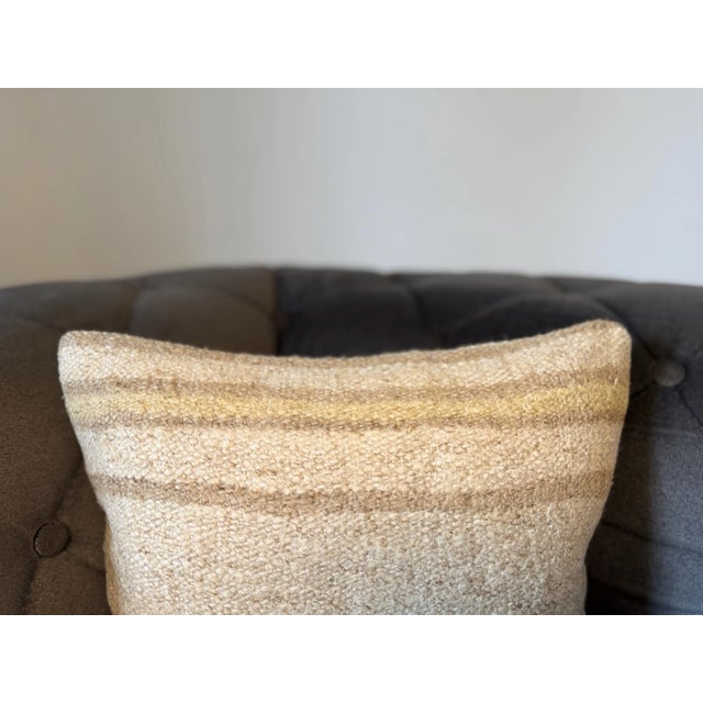 Boho Chic Vintage Turkish Hemp Pillow, Natural Striped Beige Camel Cushion, Handwoven Anatolian Pillow With Insert, 16x16 In For Sale - Image 3 of 7